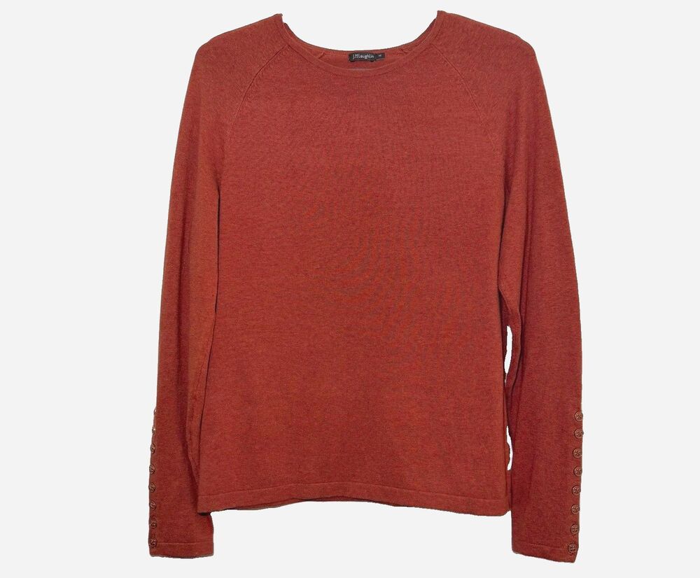 J McLaughlin Sweater Womens M Rust Cotton Modal Knit Button Cuff Crew Neck
